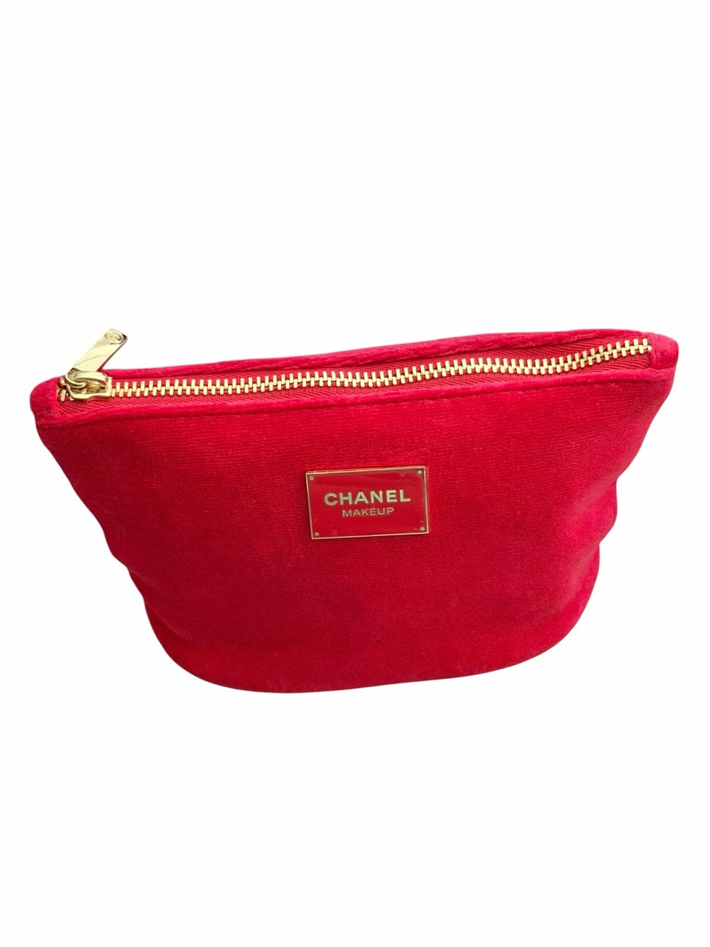 CHANEL 2019 Holiday Red Velvet Makeup Beauty Cosmetic Pouch Bag Gold Logo NEW